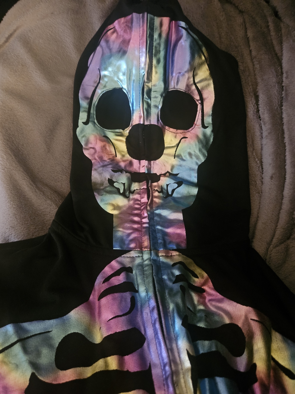 Tipsy Elves Black Onesie with Rainbow Tie-Dye Skeleton Print - Picture 4 of 5